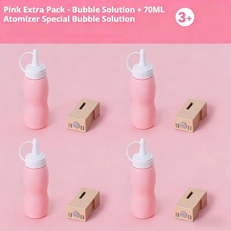 Elastic Smoke Bubble Machine for Kids - Rechargeable Magic Bubble Wand with Lights & Sound, Includes Gloves & Spill-Proof Cup, Safe Bubble Solution, Green & Pink