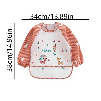 Cartoon Pattern Long Sleeve Bib, Waterproof Bib with Pocket, Soft Feeding Bib for Baby, Ideal Gift