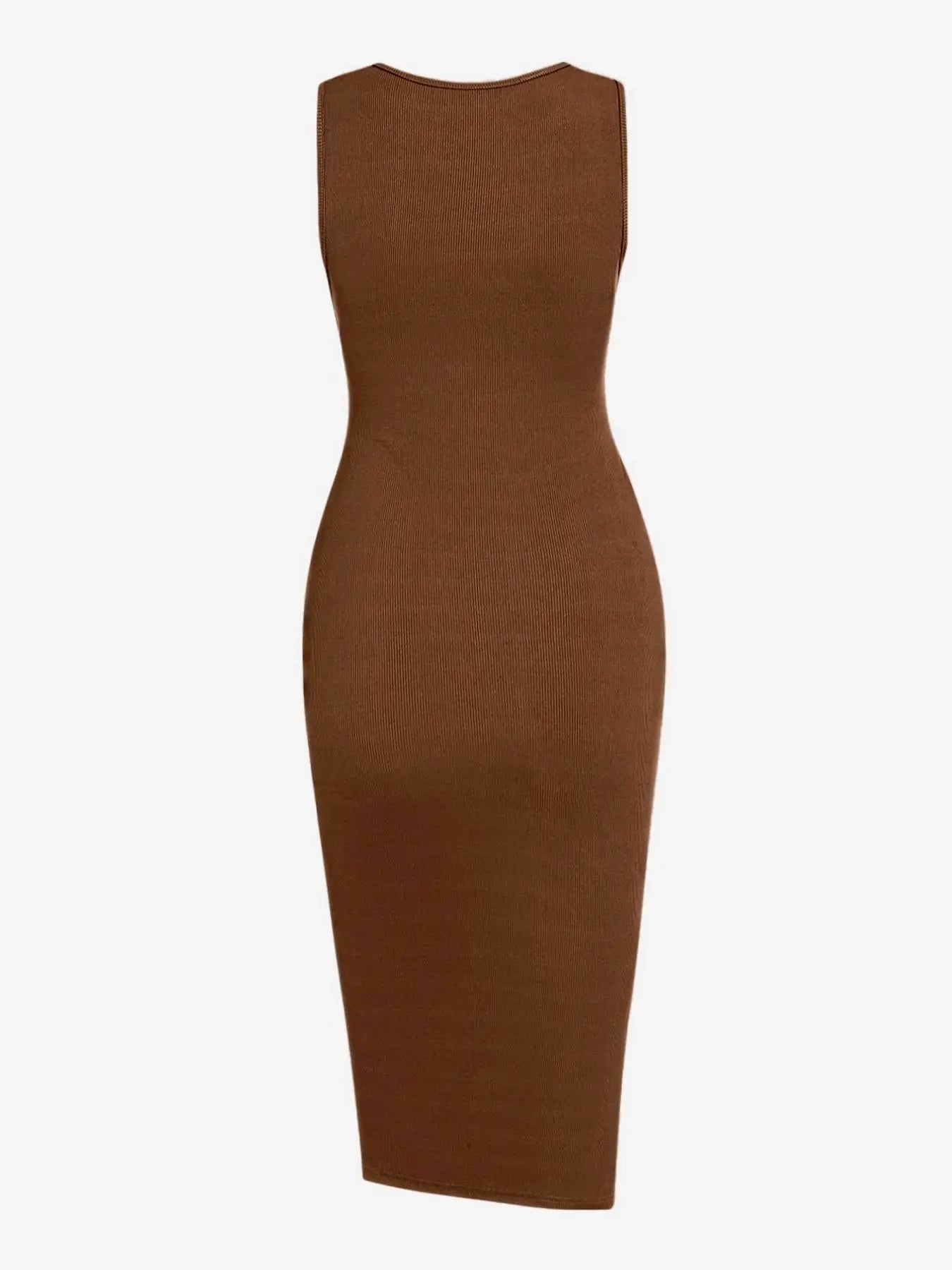 Women'S Drawstring Ruched Ribbed Tank Dress with Slit, Casual Button Decor Scoop Neck Sleeveless Bodycon Dress, Summer Clothes Women