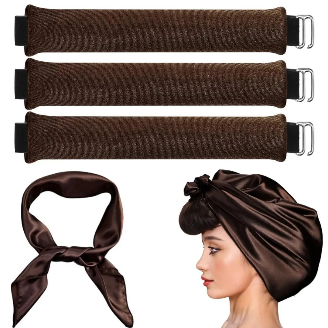 3-Pack Heatless Velvet Hair Curlers with Silk Scarf, No Heat Curling Rods for Long & Medium Hair, Sleep-In Curl Styling Kit