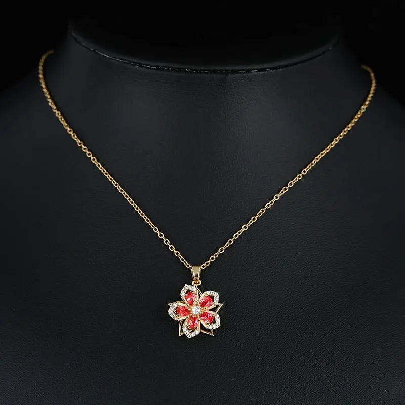 Relaxing Stress Rotating Five Petal Flower Pendant Necklace, Soothing Restlessness Necklace, Rotating Crystal Flower Necklace, 18K Gold Plated Titanium Steel Spinning Bauhinia Pendant Necklace, Flexible and Rotatable Jewelry Necklace