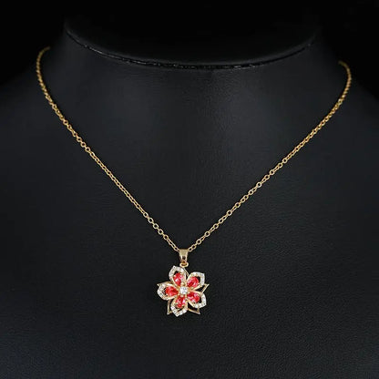 Relaxing Stress Rotating Five Petal Flower Pendant Necklace, Soothing Restlessness Necklace, Rotating Crystal Flower Necklace, 18K Gold Plated Titanium Steel Spinning Bauhinia Pendant Necklace, Flexible and Rotatable Jewelry Necklace