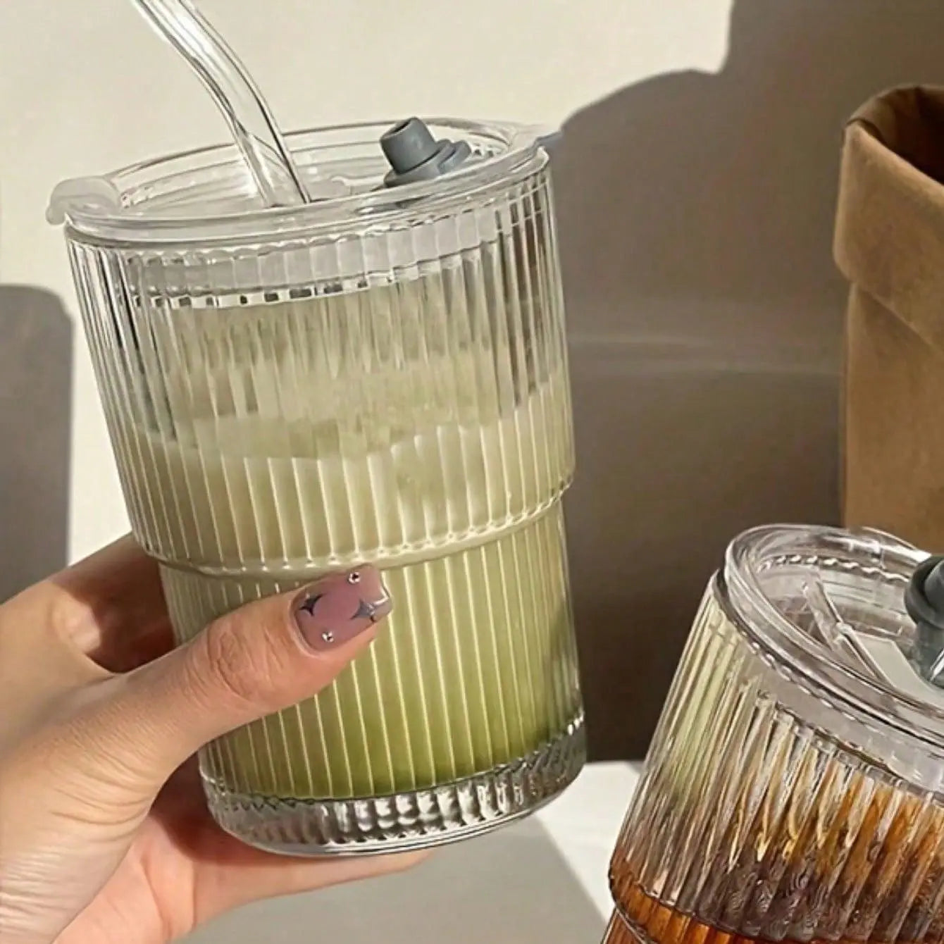 1 Double Wall Insulated Glass Cup with Straw and Lid - Spill Proof and Leak Proof Travel Mug, Suitable for Coffee and Beverages, Reusable Thermos Cup