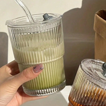 1 Double Wall Insulated Glass Cup with Straw and Lid - Spill Proof and Leak Proof Travel Mug, Suitable for Coffee and Beverages, Reusable Thermos Cup