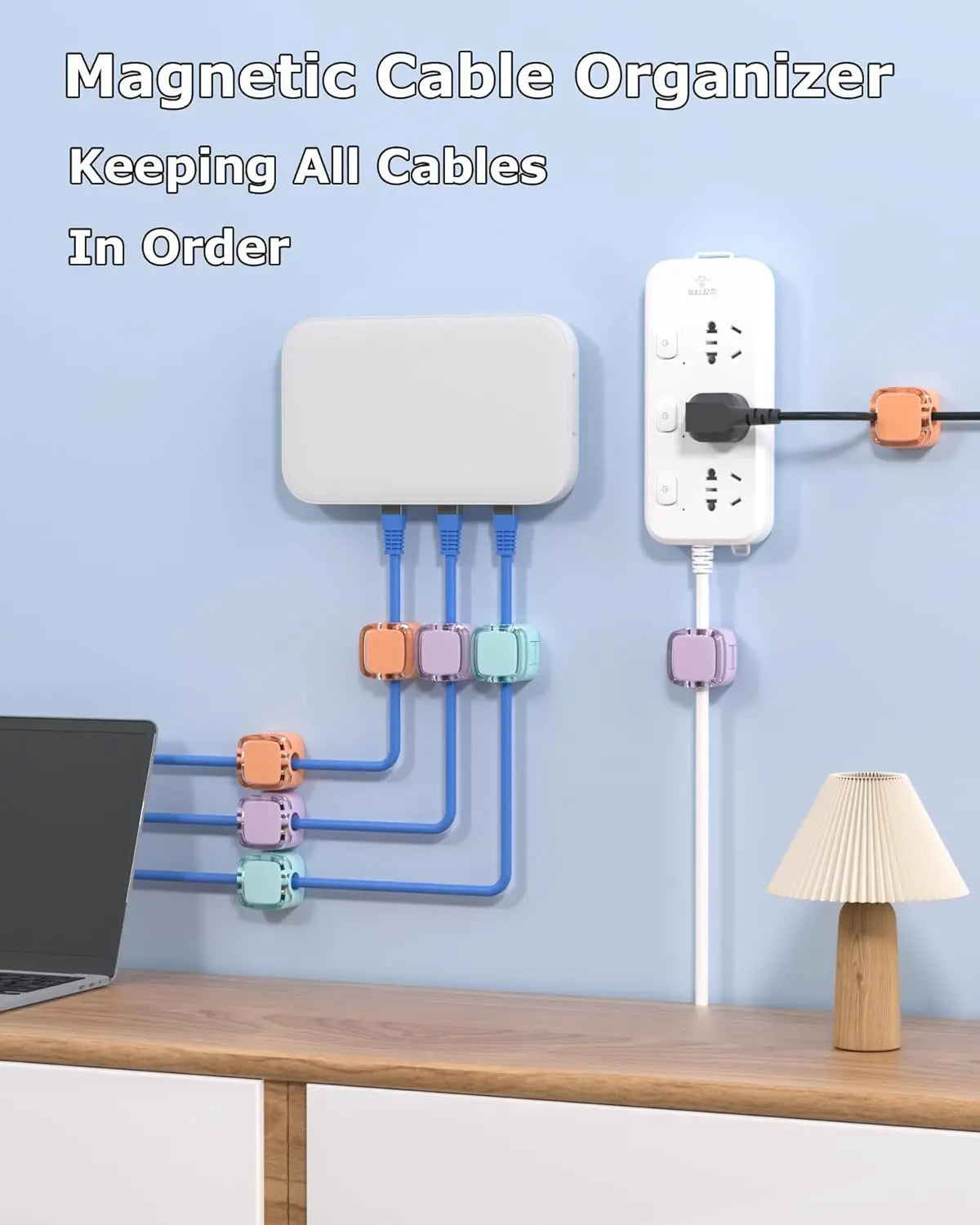 8 Pcs Magnetic Cord Holder for Desk | Wall Mounted Cable Organizer Clips, Non-Slip Wire Management for Home Office
