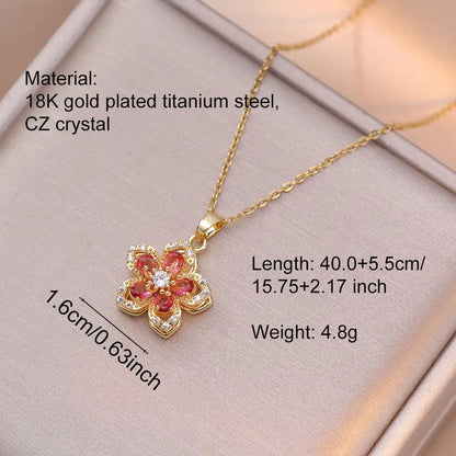 Relaxing Stress Rotating Five Petal Flower Pendant Necklace, Soothing Restlessness Necklace, Rotating Crystal Flower Necklace, 18K Gold Plated Titanium Steel Spinning Bauhinia Pendant Necklace, Flexible and Rotatable Jewelry Necklace