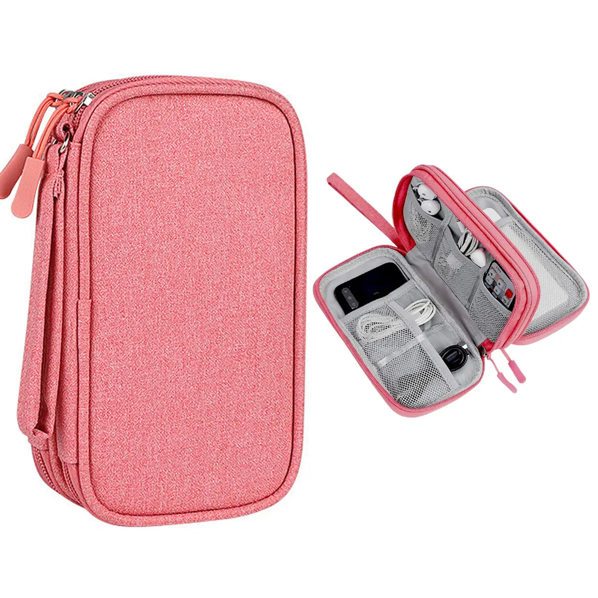 Portable Double Layer Storage Bag, Waterproof Cable & Makeup Organizer, Multifunctional Stationery Container, Travel Pouch for Outdoor & Travel