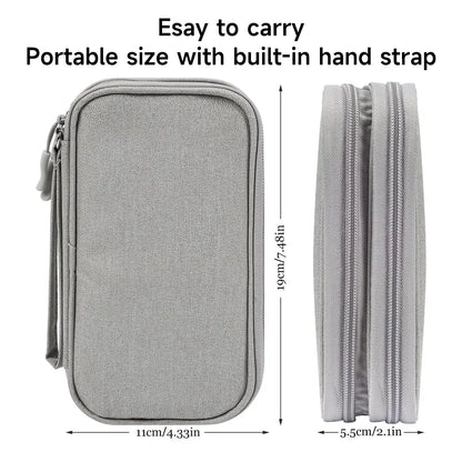 Portable Double Layer Storage Bag, Waterproof Cable & Makeup Organizer, Multifunctional Stationery Container, Travel Pouch for Outdoor & Travel