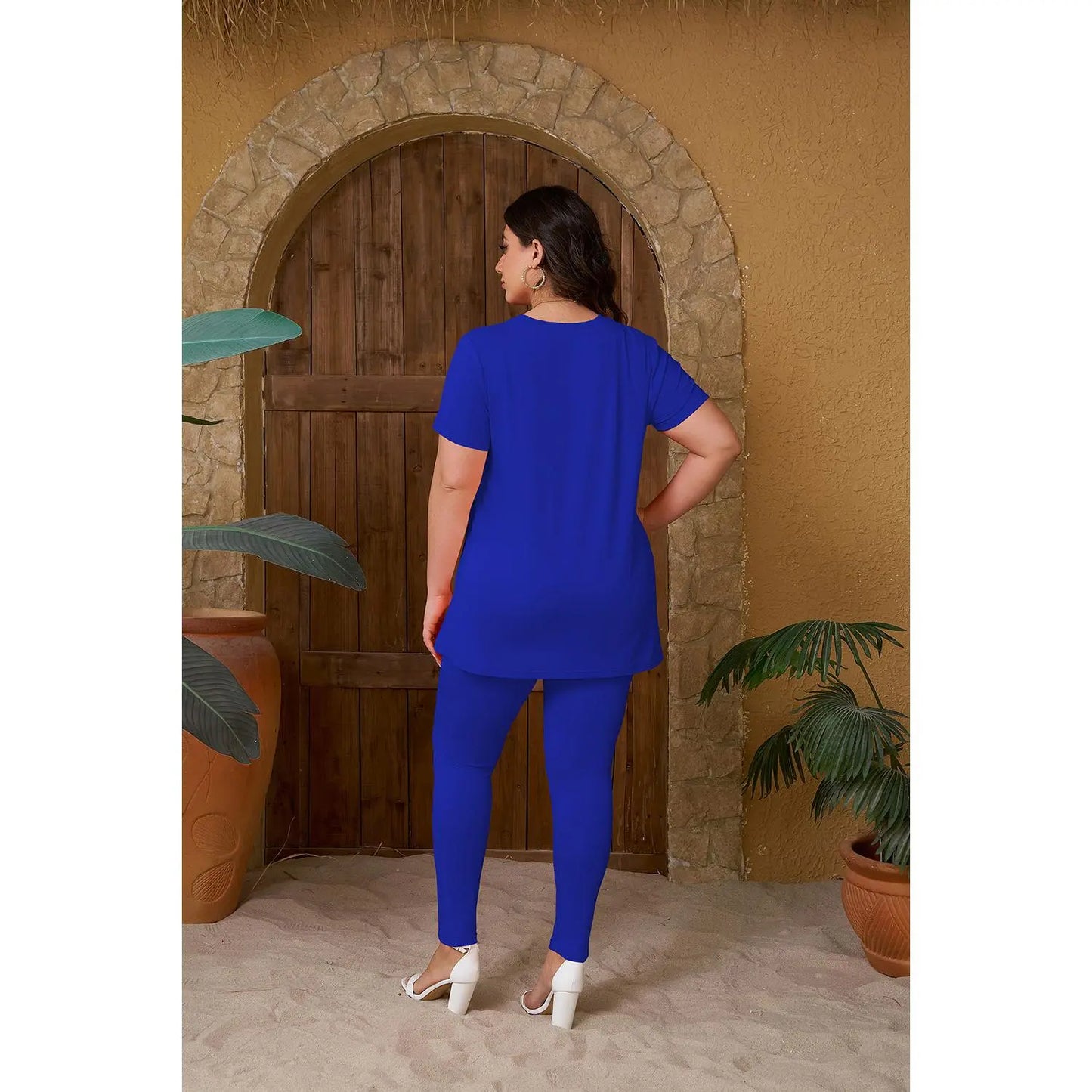 Women plus Size 2 Piece Outfits Short Sleeve Top and Legging Pant Set Lounge Sets Tracksuit