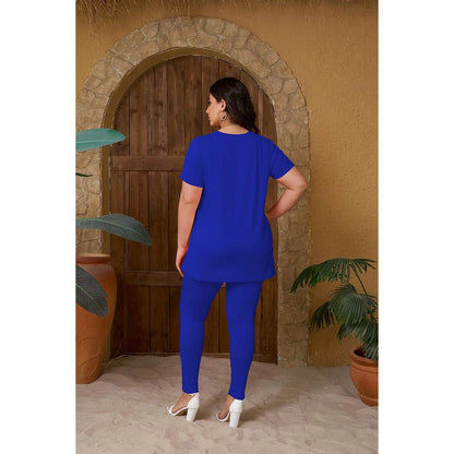 Women plus Size 2 Piece Outfits Short Sleeve Top and Legging Pant Set Lounge Sets Tracksuit