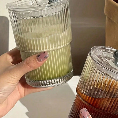 1 Double Wall Insulated Glass Cup with Straw and Lid - Spill Proof and Leak Proof Travel Mug, Suitable for Coffee and Beverages, Reusable Thermos Cup