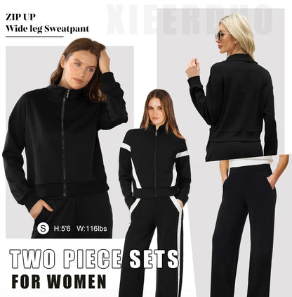 WIHOLL Lounge Sets for Women 2025 Sweatsuit 2 Piece Outfits Sweatshirt Wide Leg Sweatpant Tracksuit Matching Set Summervibes