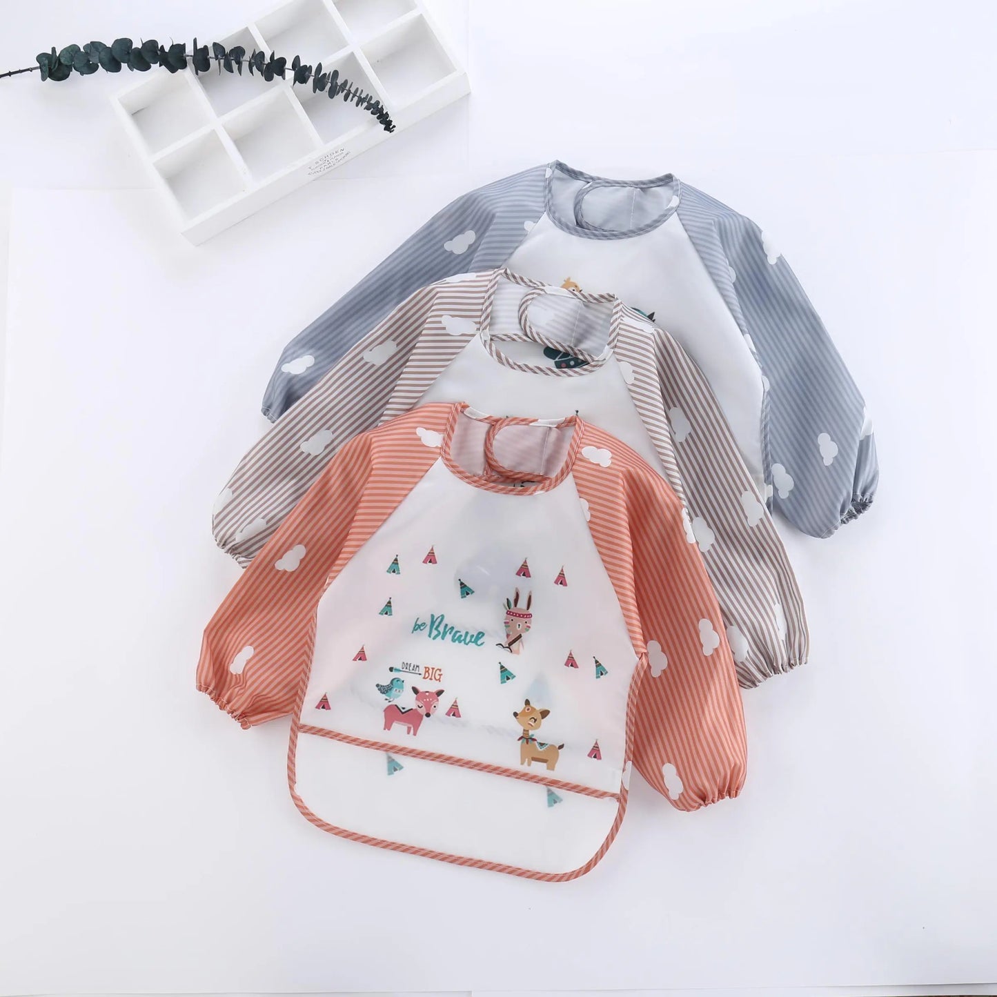 Cartoon Pattern Long Sleeve Bib, Waterproof Bib with Pocket, Soft Feeding Bib for Baby, Ideal Gift