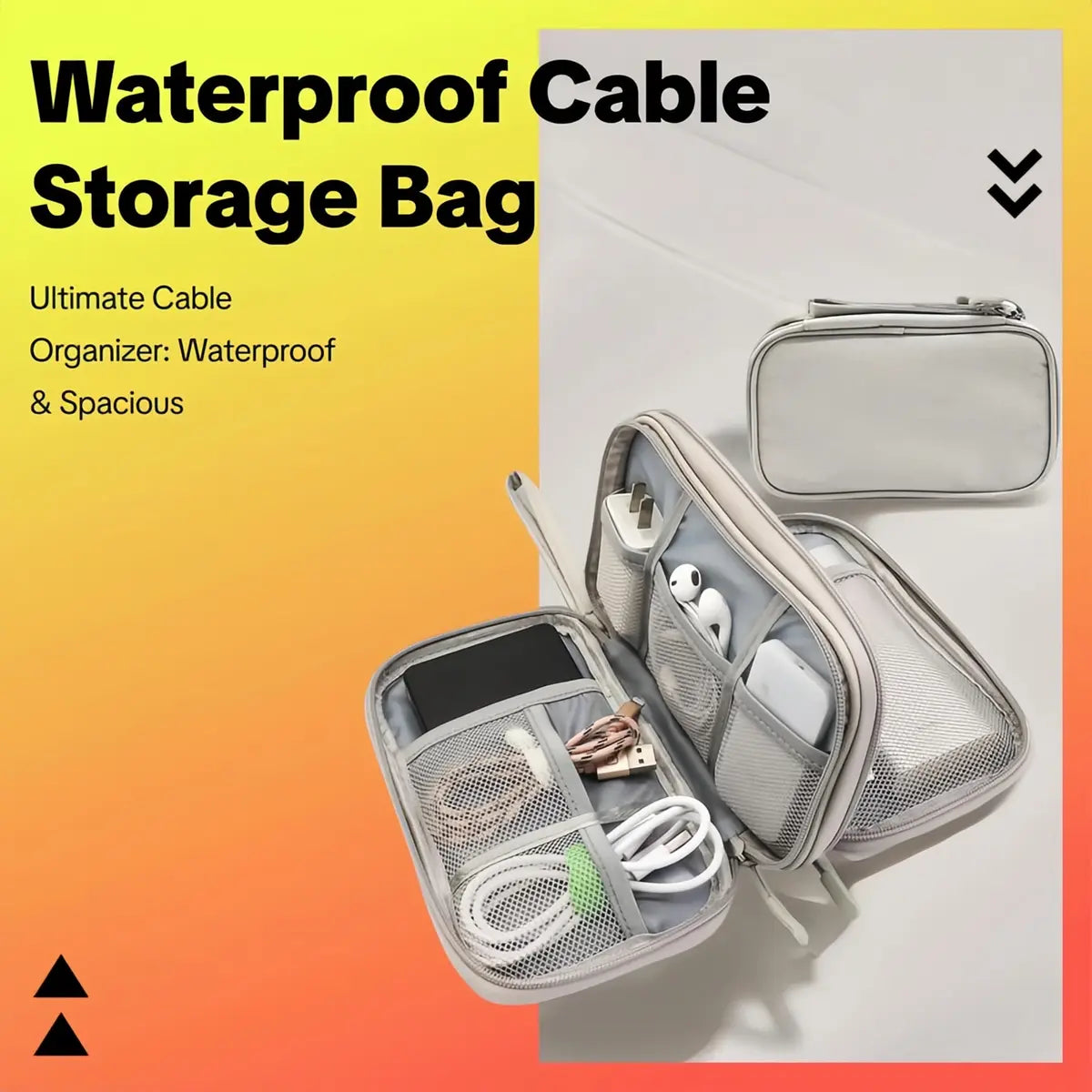 Portable Double Layer Storage Bag, Waterproof Cable & Makeup Organizer, Multifunctional Stationery Container, Travel Pouch for Outdoor & Travel