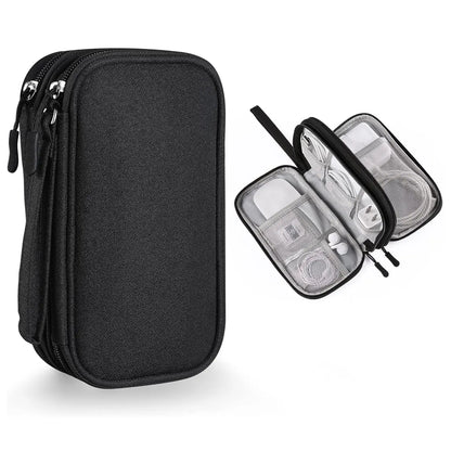 Portable Double Layer Storage Bag, Waterproof Cable & Makeup Organizer, Multifunctional Stationery Container, Travel Pouch for Outdoor & Travel