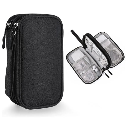 Portable Double Layer Storage Bag, Waterproof Cable & Makeup Organizer, Multifunctional Stationery Container, Travel Pouch for Outdoor & Travel