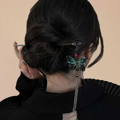 6PCS Dark Metal Hairpin Set Gothic Dark Girl Accessories for Halloween Cosplay Hanfu Qipao Punk Tassel Fall Hair Claw Unique Elegant Hair Clip Pin Exquisite French Hair Pin Clavicular Head Clip Banana Clip Hair