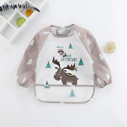 Cartoon Pattern Long Sleeve Bib, Waterproof Bib with Pocket, Soft Feeding Bib for Baby, Ideal Gift