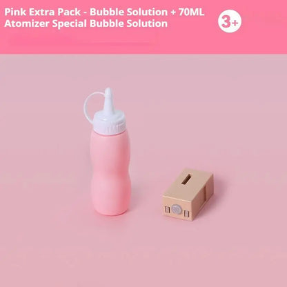 Elastic Smoke Bubble Machine for Kids - Rechargeable Magic Bubble Wand with Lights & Sound, Includes Gloves & Spill-Proof Cup, Safe Bubble Solution, Green & Pink