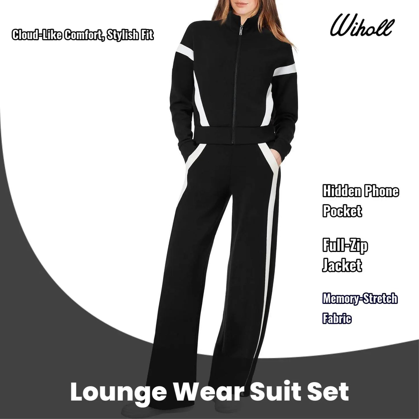 WIHOLL Lounge Sets for Women 2025 Sweatsuit 2 Piece Outfits Sweatshirt Wide Leg Sweatpant Tracksuit Matching Set Summervibes
