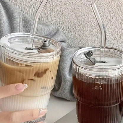 1 Double Wall Insulated Glass Cup with Straw and Lid - Spill Proof and Leak Proof Travel Mug, Suitable for Coffee and Beverages, Reusable Thermos Cup