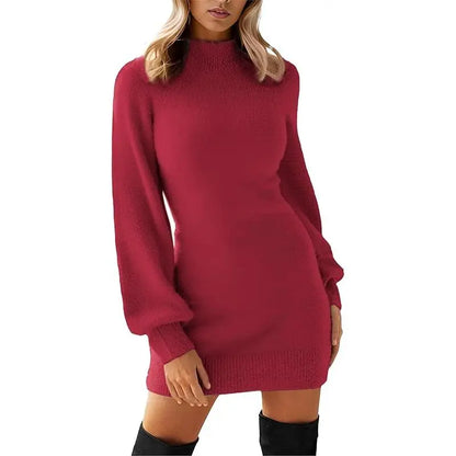 GRECERELLE Women'S Mock Neck Ribbed Long Sleeve Bodycon Pullover Cute Mini Sweater Dress