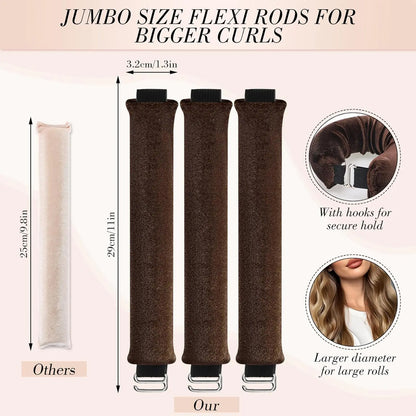 3-Pack Heatless Velvet Hair Curlers with Silk Scarf, No Heat Curling Rods for Long & Medium Hair, Sleep-In Curl Styling Kit