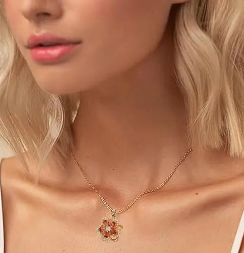 Relaxing Stress Rotating Five Petal Flower Pendant Necklace, Soothing Restlessness Necklace, Rotating Crystal Flower Necklace, 18K Gold Plated Titanium Steel Spinning Bauhinia Pendant Necklace, Flexible and Rotatable Jewelry Necklace