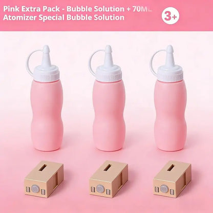 Elastic Smoke Bubble Machine for Kids - Rechargeable Magic Bubble Wand with Lights & Sound, Includes Gloves & Spill-Proof Cup, Safe Bubble Solution, Green & Pink