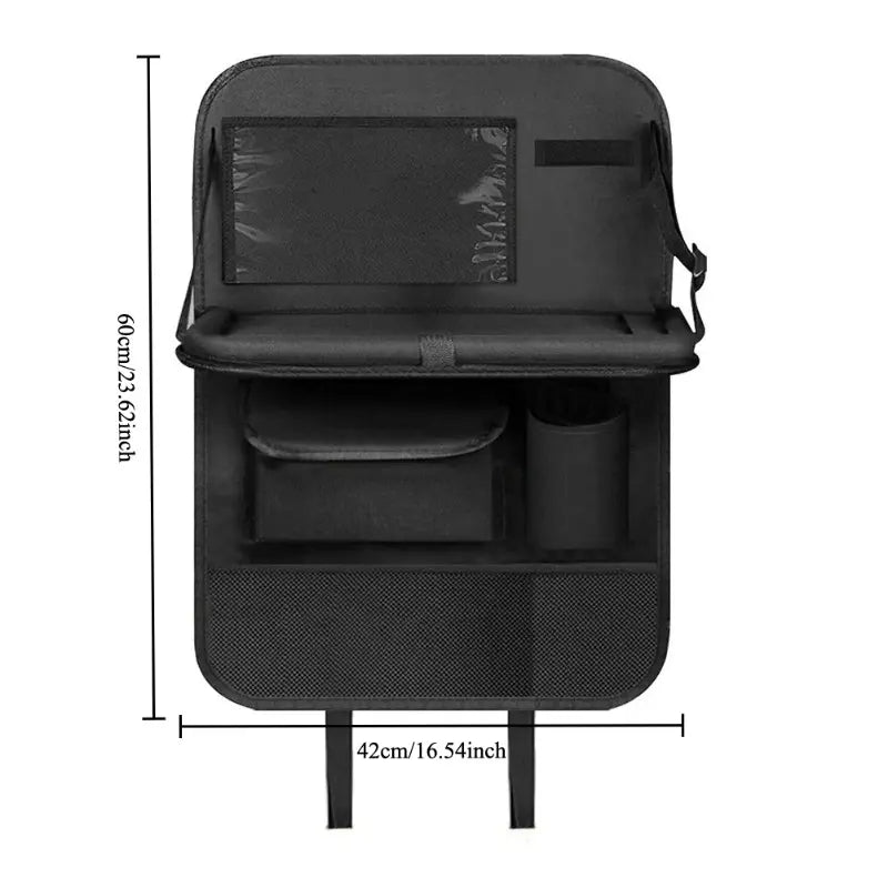 Car Backseat Organizer with Foldable Tray, 6 Pockets, Tablet Holder, and Kick Pad - Polyester Travel Accessory for Suvs, Trucks, Vans (Black), Car Seat Back Protector, Sturdy Construction, Universal Car Accessories