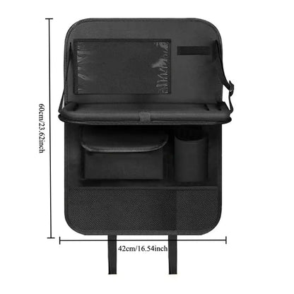 Car Backseat Organizer with Foldable Tray, 6 Pockets, Tablet Holder, and Kick Pad - Polyester Travel Accessory for Suvs, Trucks, Vans (Black), Car Seat Back Protector, Sturdy Construction, Universal Car Accessories
