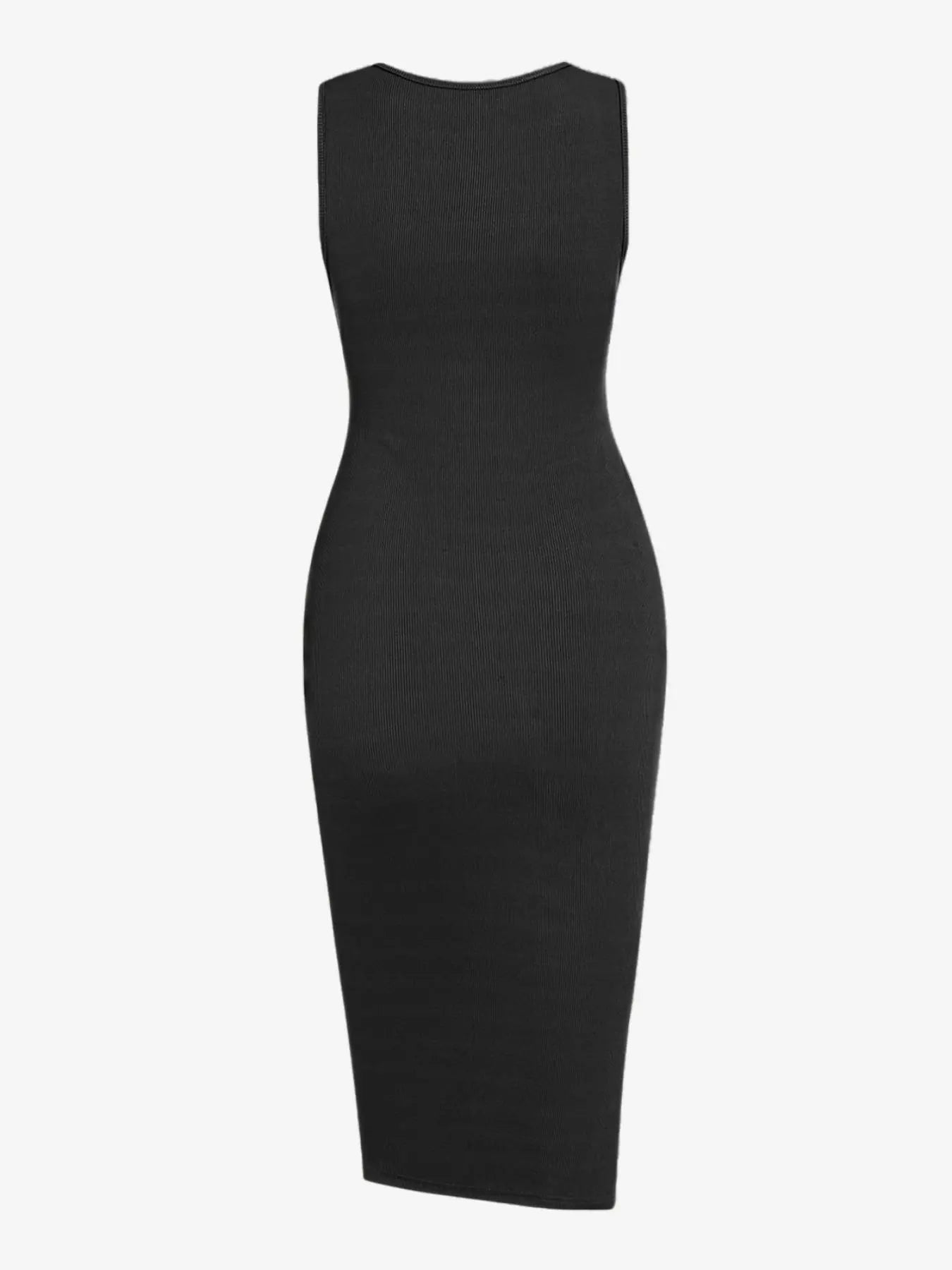 Women'S Drawstring Ruched Ribbed Tank Dress with Slit, Casual Button Decor Scoop Neck Sleeveless Bodycon Dress, Summer Clothes Women