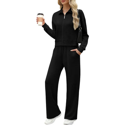 WIHOLL Lounge Sets for Women 2025 Sweatsuit 2 Piece Outfits Sweatshirt Wide Leg Sweatpant Tracksuit Matching Set Summervibes