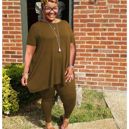 Women plus Size 2 Piece Outfits Short Sleeve Top and Legging Pant Set Lounge Sets Tracksuit