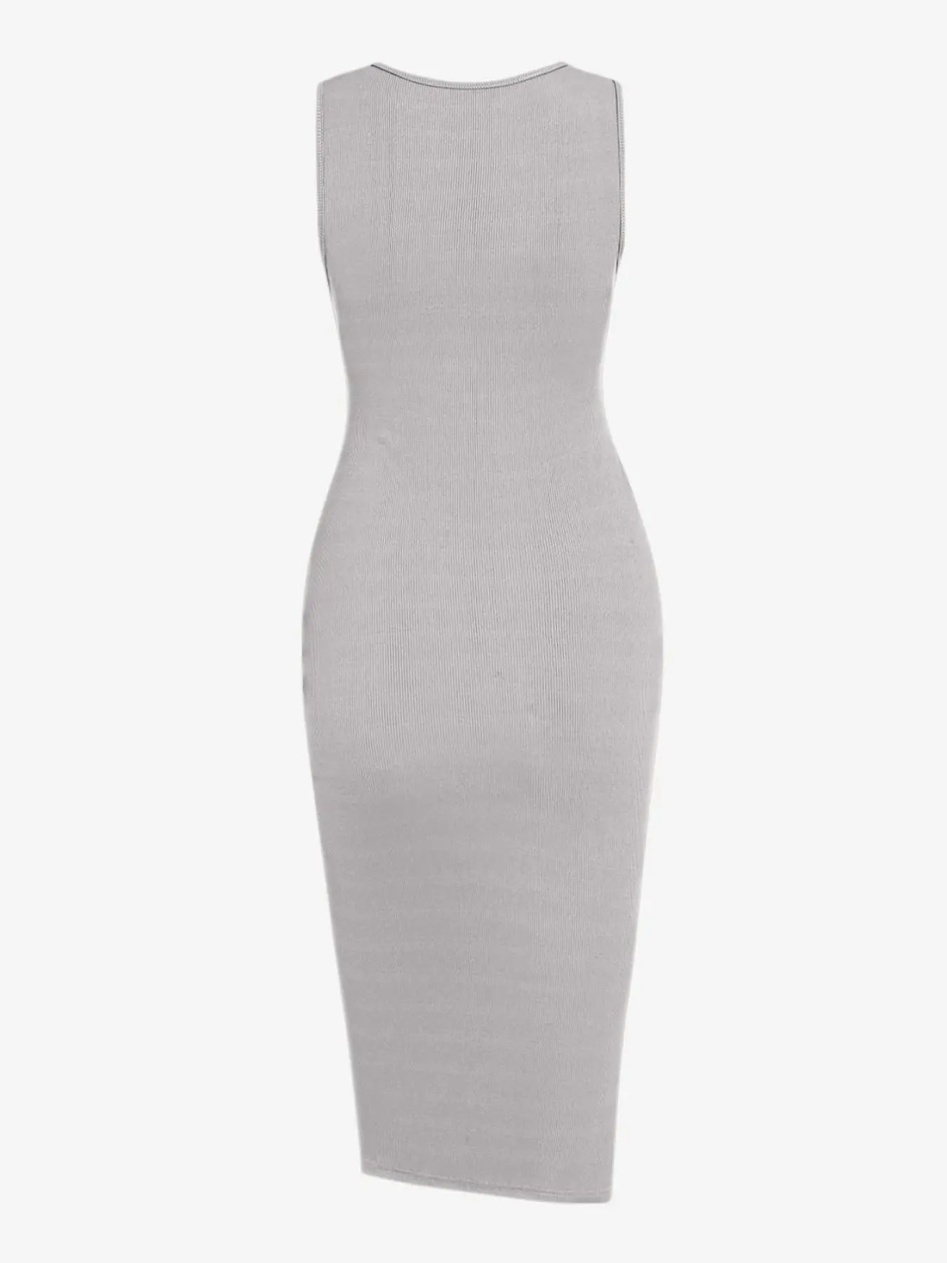 Women'S Drawstring Ruched Ribbed Tank Dress with Slit, Casual Button Decor Scoop Neck Sleeveless Bodycon Dress, Summer Clothes Women