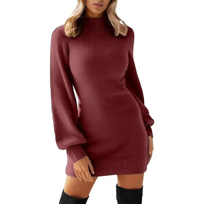 GRECERELLE Women'S Mock Neck Ribbed Long Sleeve Bodycon Pullover Cute Mini Sweater Dress