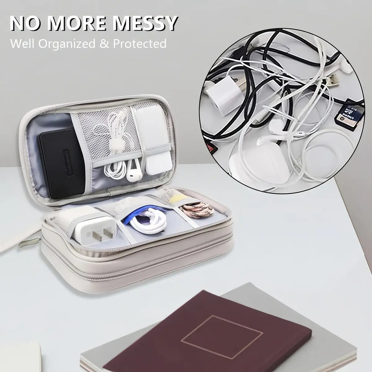 Portable Double Layer Storage Bag, Waterproof Cable & Makeup Organizer, Multifunctional Stationery Container, Travel Pouch for Outdoor & Travel
