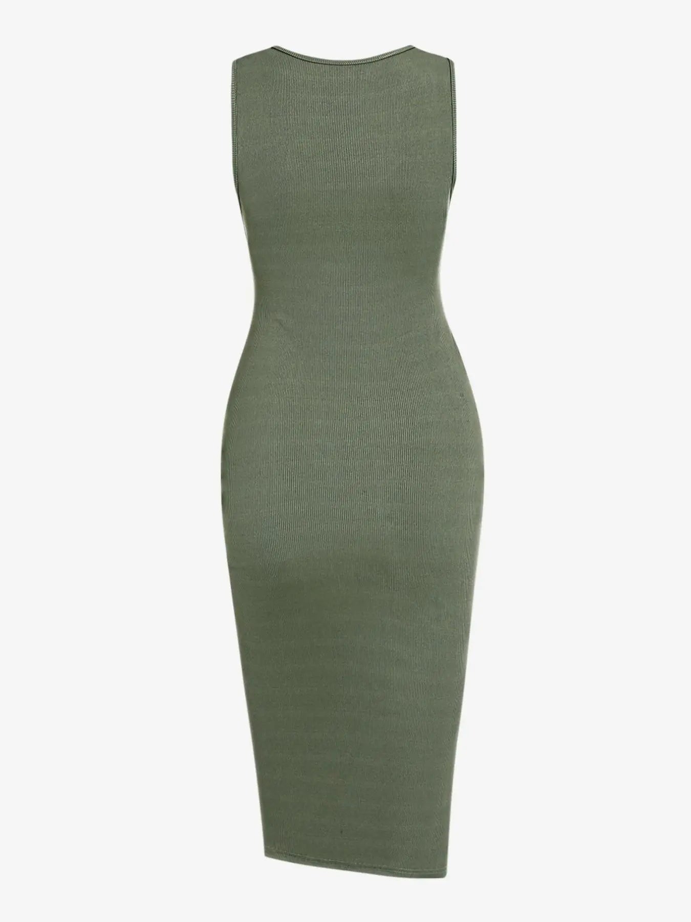 Women'S Drawstring Ruched Ribbed Tank Dress with Slit, Casual Button Decor Scoop Neck Sleeveless Bodycon Dress, Summer Clothes Women