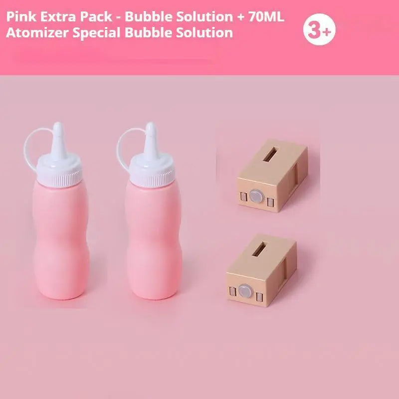 Elastic Smoke Bubble Machine for Kids - Rechargeable Magic Bubble Wand with Lights & Sound, Includes Gloves & Spill-Proof Cup, Safe Bubble Solution, Green & Pink
