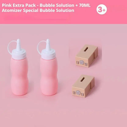 Elastic Smoke Bubble Machine for Kids - Rechargeable Magic Bubble Wand with Lights & Sound, Includes Gloves & Spill-Proof Cup, Safe Bubble Solution, Green & Pink