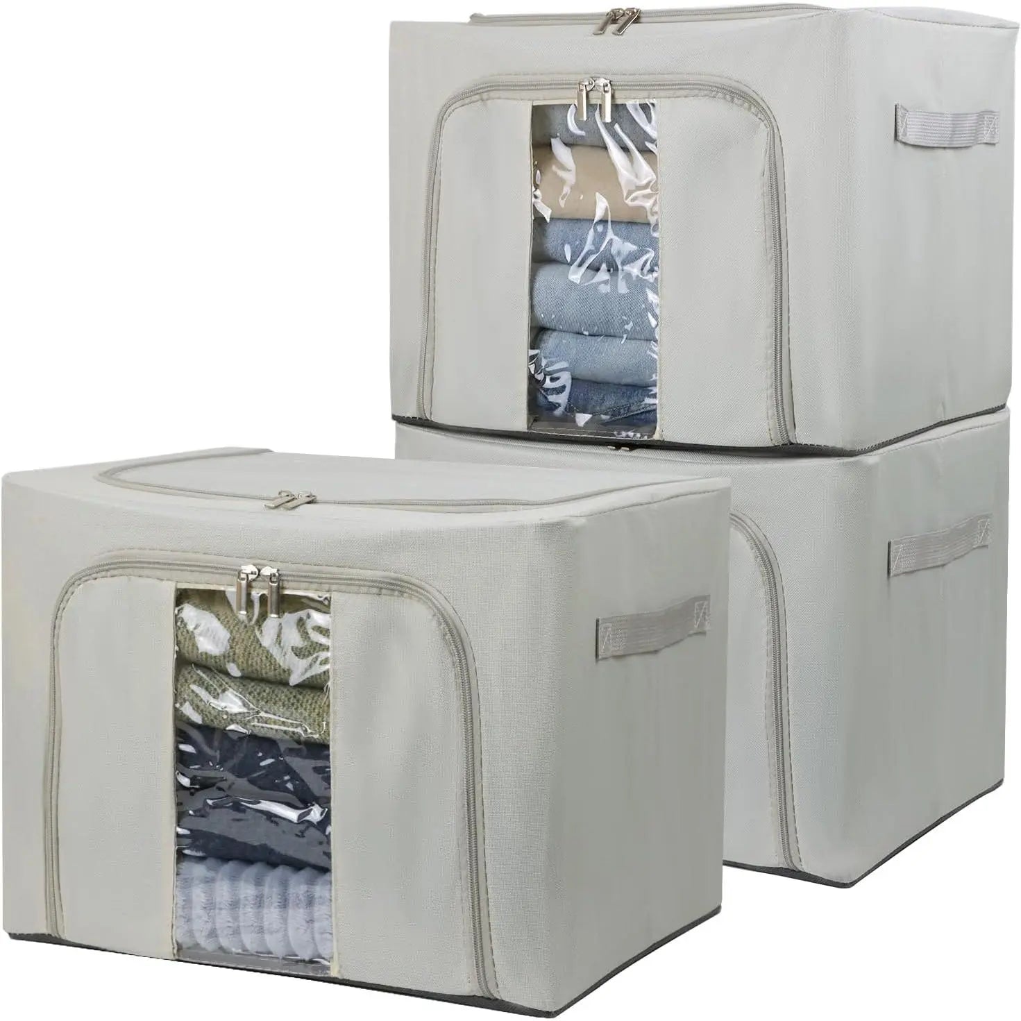 36L Clothes Storage Bins with Metal Frame, 3 Pcs Stackable Clothing Storage Boxes Containers with Lids, Foldable Oxford Fabric Clothes Organizer Bags Closet Organizers Organizing Bin for Sheet
